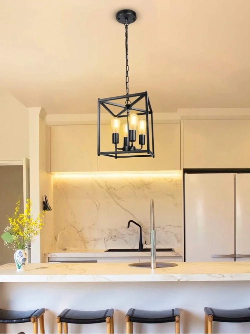 Unicozin 4-Light Black Farmhouse Chandelier, Iron Lantern Pendant Light, NIB